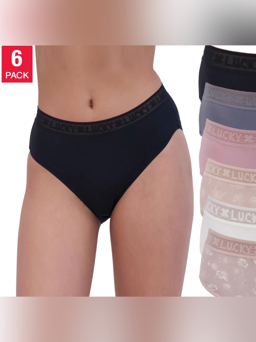 Lucky Brand Women's 6-Pack Hi-Cut Ultra Soft Panties Size M